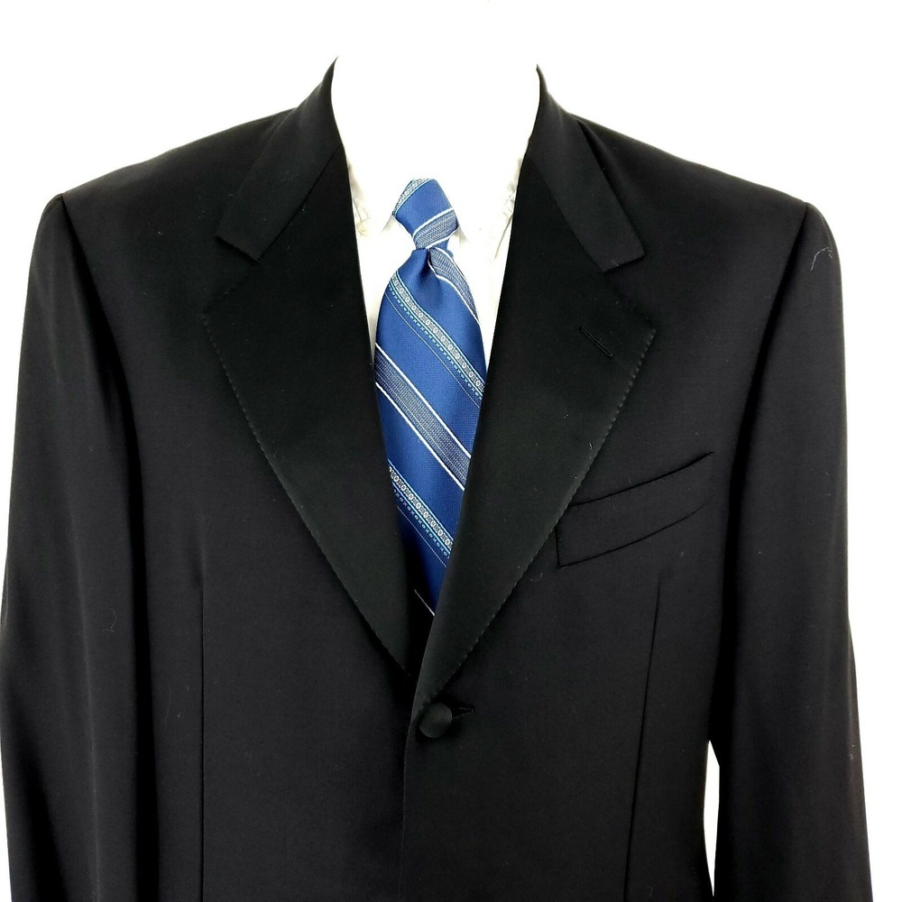 Hickey Freeman‎ Wool 3 Felt Button Tuxedo Jacket 40L Black Surgical Cuff
